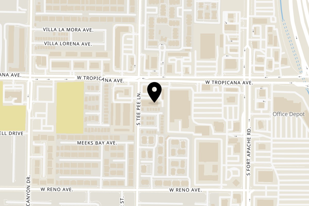 Map showing the location of What's Zaap? Thai Food on 9575 W Tropicana Ave #1 in Las Vegas